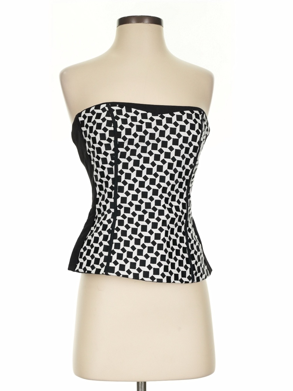 WHBM Embroidered Black and White Strapless Bustier Corset Top Size 0